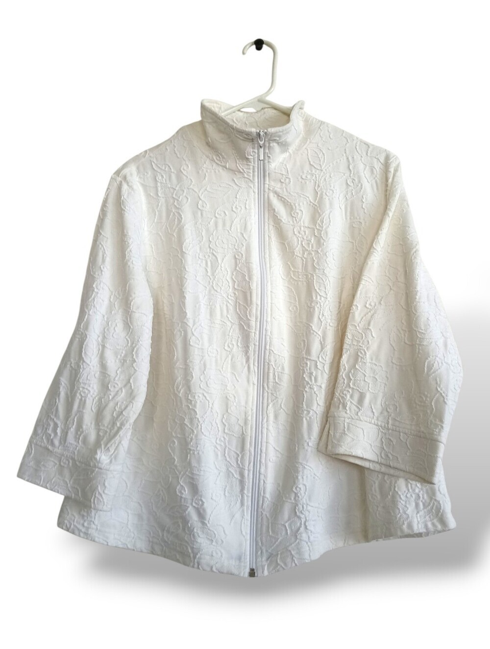 Laura Ashley White Rose Textured Zip Front Jacket Large Floral - Picture 2 of 9